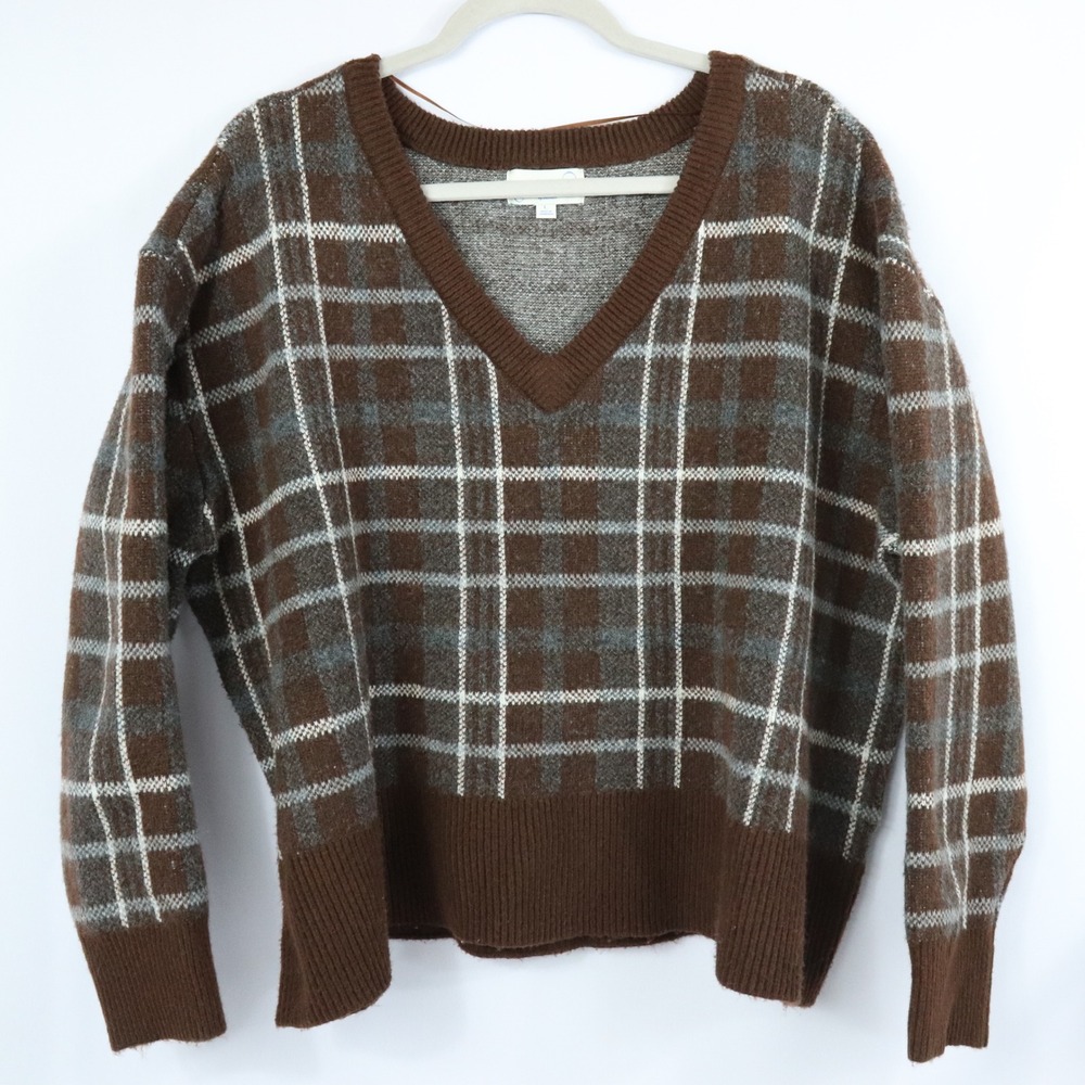 PacSun Brown Eliza Plaid V-Neck Sweater Your Favorite Womens Size Large